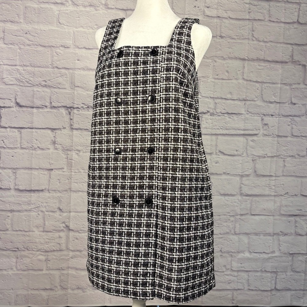 Loft Size 6 Mini Shift Dress Faux Button 90s Y2K Plaid Sleeveless - Picture 2 of 12